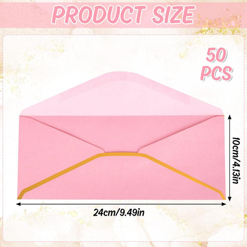 Whaline 50Pcs Business Envelopes Pink Envelopes V Flap with Gold Foil Border Gift Card Envelopes Self-Adhesive Seal Luxury Mailing Envelopes for Office Valentine Wedding Baby Shower Bridal Birthday by Whaline