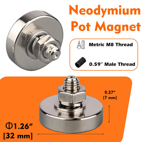 10lbs Duty,2 Pack M8 MUTUACTOR Neodymium Magnets with Bolts,Magnetic Mount Permanent Rare Earth Round Magnet Heavy