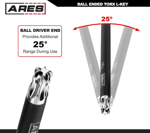 70257 Set 9-Piece Set T10-T50 S2 ARES - Extra Long Ball End Torx L-Key - Includes Sizes - Anti-Slip Textured Black
