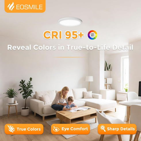 1Pack 15.8 Inch 35W, 120lm/W, 4200LM, CRI95+, 2700K-5000K 5CCT Dimmable, LED Flush Mount Ceiling Light, & White Thin