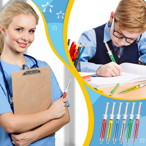 Estune 100 Pcs Syringe Retractable Nurse Pens Novelty Fun Multi Colors Medical Blood Ballpoint Pens Gifts for Nursing
