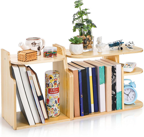 Desk Shelf Organizer, Adjustable Wood Desktop Organizers, Office Storage Rack, Small Tabletop Bookshelf, Freestanding