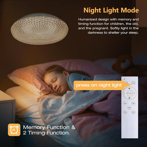 2700K-6500K 36W 3600LM 13.78 Inch Dimmable OOWOLF Flush Mount LED Ceiling Light Fixture, Super Bright Warm/White Light