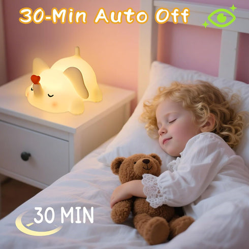 FRDEV 3-Level Dimmable, Elephant Night Light for Kids, Silicone Squishy Lamp with Touch Control Auto-Off Timer