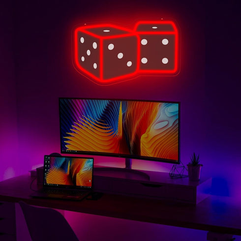 14.57 9.45 Dice Neon Sign Adjustable Brightness Neon Signs for Wall Decor Red LED Wall Light for Bedroom, Bar, Game