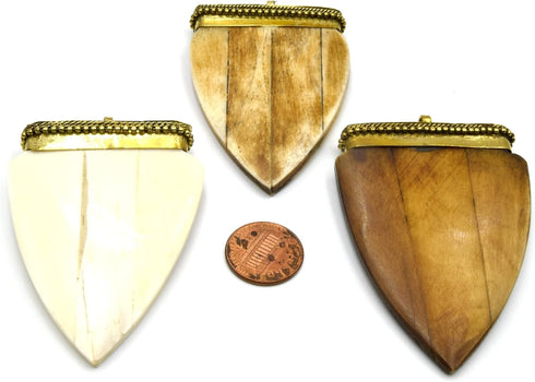 Bone Arrow Pendant | Ox Bone Arrow Shaped Focal Pendant with Dotted Gold Cap | Tusk Pendant | Horn Pendant | Light