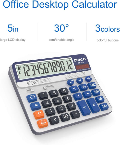 Desktop Calculator, Extra Large 5in LCD Display, 12-Digit Big Button Accounting Calculator for Office & Home