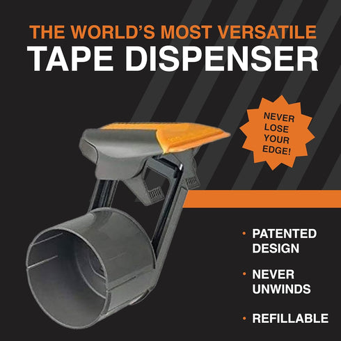 Professional Grade Packaging Tape and Dispenser, includes 2 Rolls, Razor-Sharp Cutting Edge to Seal Storage Boxes, Works with Standard Bulk Tapes, Up to 2” Wide, Refillable by Tape Terror