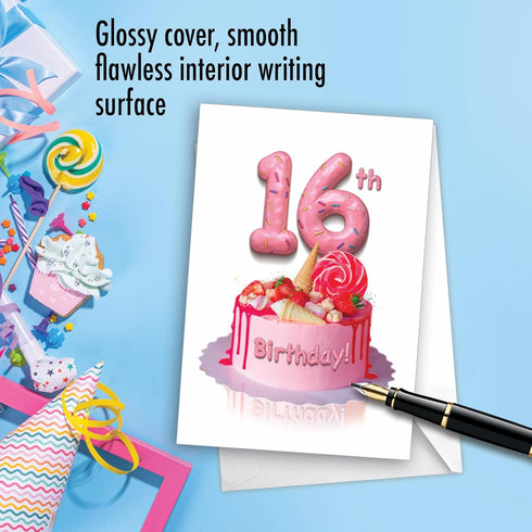 The Best Card Company - 16th Happy Birthday Greeting Card, Milestone Birthday Celebration, 16 Years Old