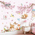 decalmile Woodland Animals Pink Flower Wall Stickers Cherry Blossom Branch Deer Fox Wall Decals Baby Nursery Kids