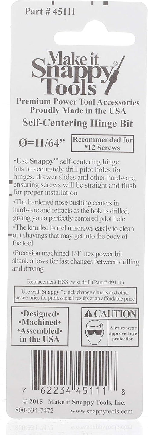 Make it Snappy Tools 11/64 Inch Self-Centering Hinge Bit #45111