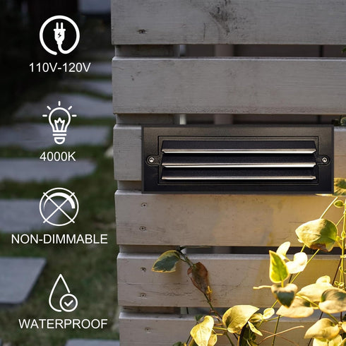 120V 6W IP65 Non-dimmable 4000K (1 Pack) ZONK Outdoor Indoor Step Lights, Line Voltage LED Landscape Stairway Lights