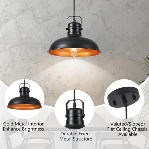 10.5 Inch 71'' 1 Pack Industrial Pendant Light, Farmhouse Small Black and Gold Chandelier, Vintage Hanging Light