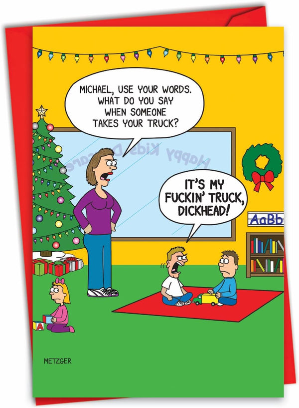 NobleWorks Funny Christmas Card with 5 x 7 Inch Envelope - Merry Christmas Holiday F'in Dickhead 1533