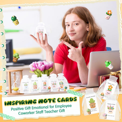 Commendable Favors(100 Set) Chunful Employee Appreciation Gift Bulk for Coworkers Resin Flower Pot Pun Inspirational