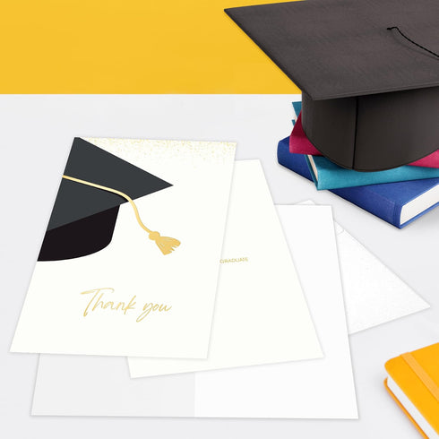 Nihuecne 50 Pack 4" 6" x Graduation Thank You Cards with Self-adhesive Envelopes, Gold Foil and Blank Inside Greeting