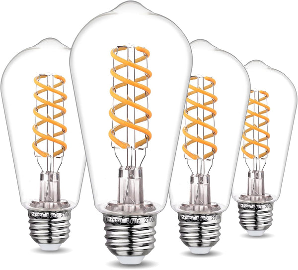 Tiadio 4-Pack Vintage LED Edison Bulbs 60W Equivalent- ST58/ST19 6W E26 Dimmable Light