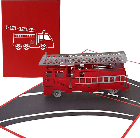 PopLife Fire Engine 3D Pop Up Card - Happy Anniversary, Birthday, Retirement Gift for Dad, Son, Brother, Grandfather,