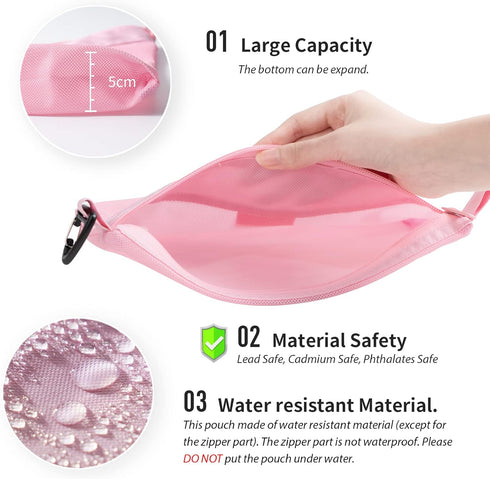 pack all Water-resistant Material Zipper Pouch, Mesh Zipper Bags for Storage, Travel, Office (Pink, Small)