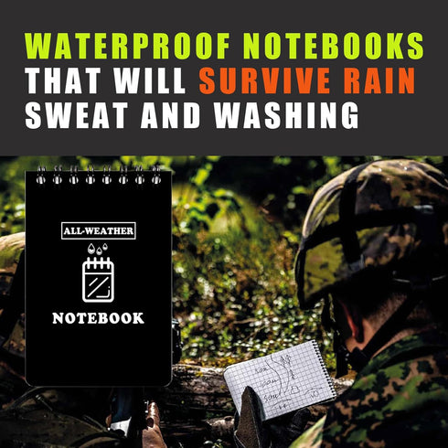 WAFJAMF Waterproof Notebook, 3" x 5" All Weather Pocket Notepad, Small Top Spiral Memo Notebook with 80 Waterproof Lined Pages for Outdoor Activities Home Office College School (Black - 2 Pack)