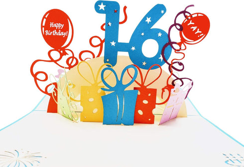 iGifts And Cards Happy 16th Birthday 3D Pop Up Greeting Card – Sweet Sixteen Gift for Granddaughter, Grandson