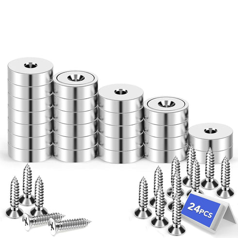LOVIMAG 30LBS Neodymium Magnets, 24Pack Round Strong Rare Earth Magnets with Screws