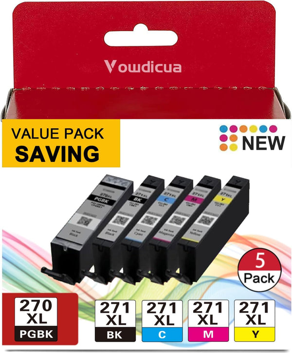 PGI-270XL/CLI-271XL 5 Color Value Pack Compatible Replacement for Canon 271 Ink Cartridges for PIXMA MG7720 TS6020