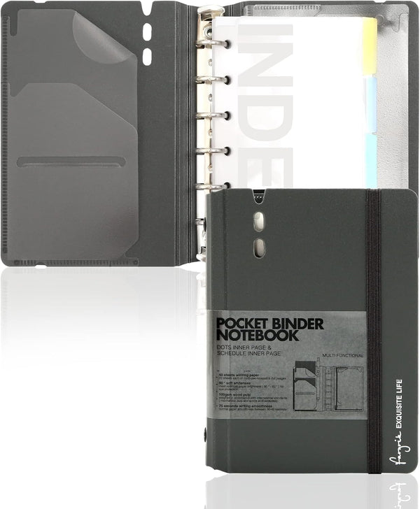 CAGIE A7 Small Binder Notebook, Removable Pages, Hardcover Spiral Refillable Notebooks, 4x5.7 Inch, Grey