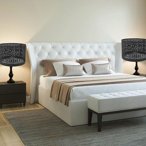 Fockety E14 E27 Metal Etching Process Large Lamp Shades, Hollow Tree Shadow Light Cover, Black Lamp Shade Drum Big