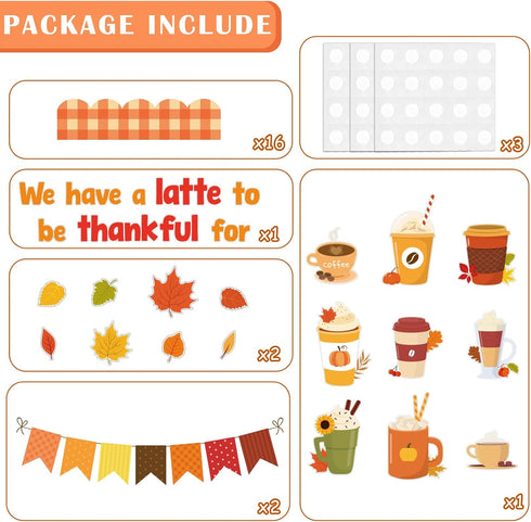 Thanksgiving Latte Bulletin Board Set Fall Coffee Cup Classroom Decoration with Maple Leaves Cutouts