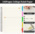 EUSOAR 5 Subject Notebook, 1pcs A4 11" x8-1/2 Spiral College Ruled Writing Pad, 120Sheets/240Pages of Lined Paper