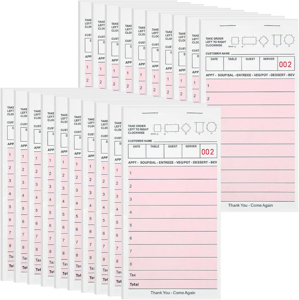 20 Pack Server Note Pads, Pink Guest Checks Books for Servers, Server
