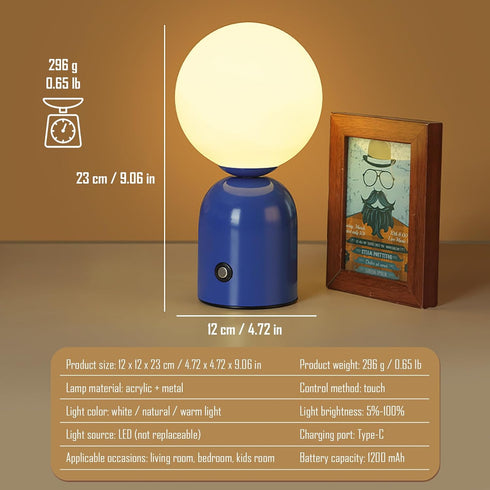 kvppvt Cute Macaron Color Rechargeable Night Light, Metal Base, Acrylic Round Lampshade, Adjust Light Color