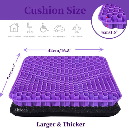 Gel Seat Cushion for Long Sitting, Double Thick Office Desk Cushion for Back, Hip, Sciatica Pain Relief, Cooling Game