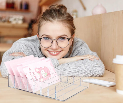 XUWAIDSGN Large Acrylic Cash Organizer - 8 Section Clear Money Budget Tray, Plastic Divider Bill Storage Holder (Clear)