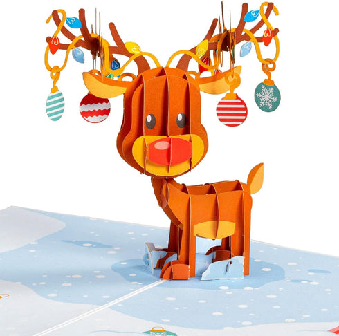 Paper Love 3D Reindeer Pop Up Christmas Card, Gift for Christmas or Holidays, 5" x 7" Cover with Envelope and Removable