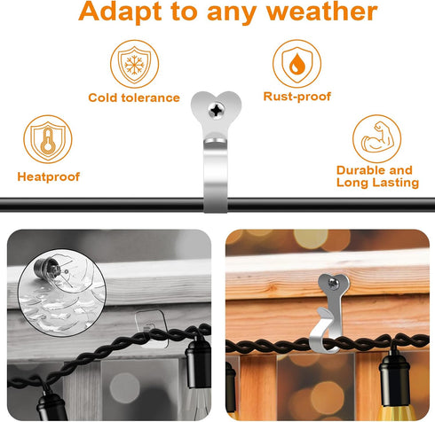 60 Packs Dreecy String Light Hooks for Outside Stainless Steel Outdoor Light Hanger Hooks for Outdoor String Lights