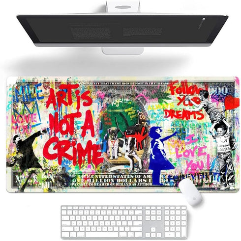 JUST BREATHE Large Mouse Pad, Cool Graffiti Street Art Extended Gaming Mousepad XXL 35"x15.7"