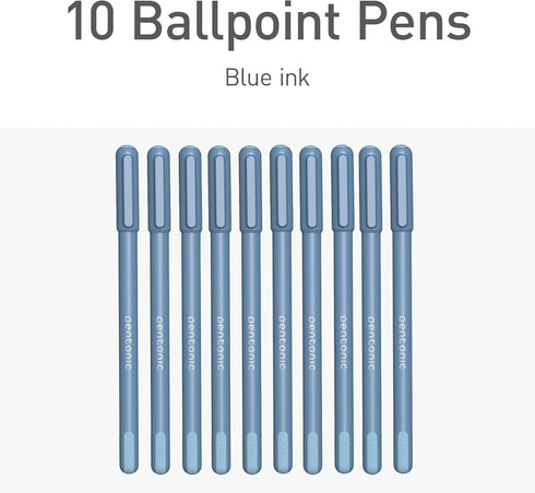 Pentonic Ballpoint Pens, 10 Count, Frosted Pale Blue Barrel, 0.7 mm Fine Point for Journaling & Note Taking