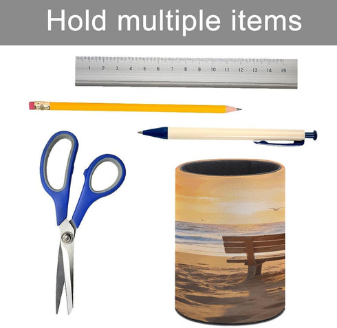 LZQPOEAS Beach Bench Pen Holder for Desktop Organizer Storage Case Modern Minimalist Pen Cup Round Pencil Holder PU