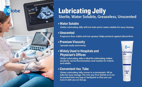 (12 Pack) 4 oz Globe Lubricating Jelly, Sterile, Water Soluble, Latex-Free, Unscented, Greaseless, for Medical Use