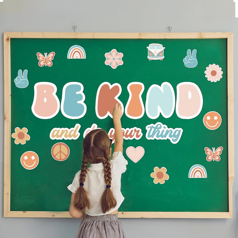 Hippie Be Kind And Do Your Thing Cutouts, Classroom Bulletin Board Groovy Positive Sayings for School Home Decor