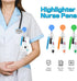 Nurse Pen Set, 6 Pieces Tip Highlighter, 6 Permanent Marker Pen, 6 Retractable Ball Pen Pack with ID Name Reels