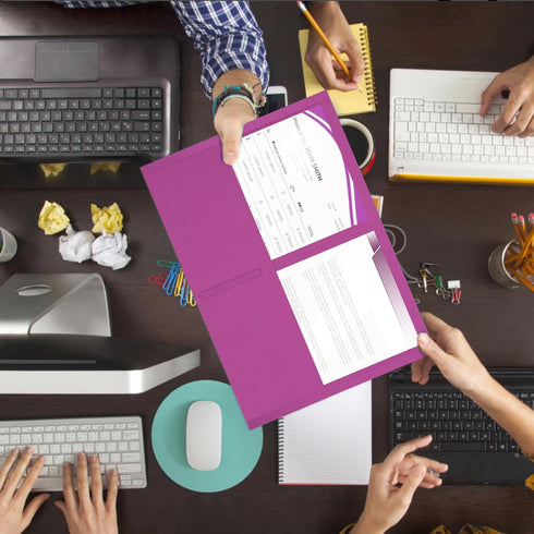 RAZCC 50 Pack Two Pocket Folders, Rose Purple, Fit Letter Size Paper for School Office Business Home
