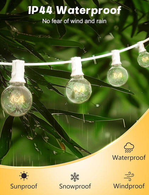 25FT G40 27 Bulbs(2 SUNSGNE Globe String Lights, White Outdoor String Lights with Clear Edison Spare) for Patio Balcony