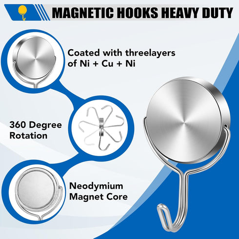 LOVIMAG Cruise Ship Essentials, 80Lbs Heavy Duty Swivel Magnetic Hooks, 10 Pack for Cruise Cabins, Classroom, Grill