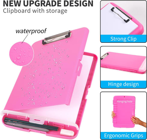 Clipboard with Storage, Heavy Duty Plastic Nursing Clipboard with Low Profile Clip and Pen Holder, Multifunctional Case