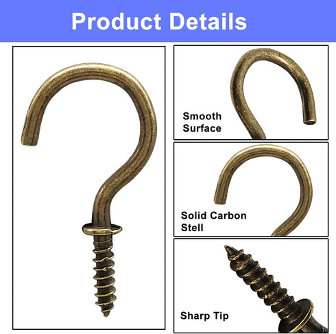 Zorfeter 100 PCS Metal Screw Hooks, Bronze Cup Hooks Ceiling Hooks, Screw-in Hooks for Hanging Plants/Outdoor String