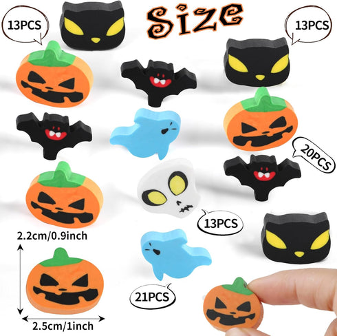 FOIMAS 80pcs Halloween Erasers - Pumpkin Ghost Skull Rubber Erasers for Trick or Treat Goodie Bags