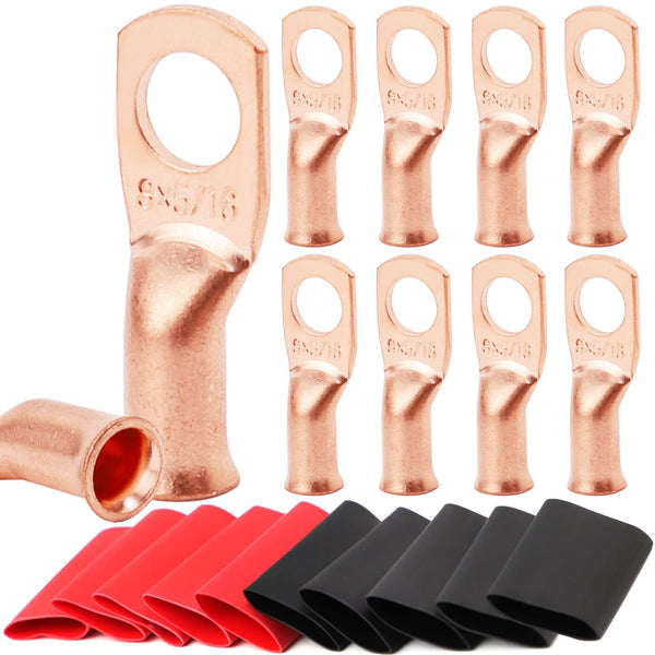 TKDMR 10pcs 8 AWG-5/16 Battery Lugs, Heavy Duty Wire Lugs, Ring Terminals, Battery Cable Ends, 0 Gauge Terminals with